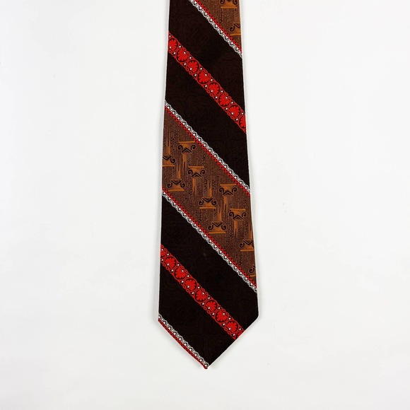 Vintage Spiess Men's Store necktie tie brown orange 60s 70s 80s - Picture 2 of 5